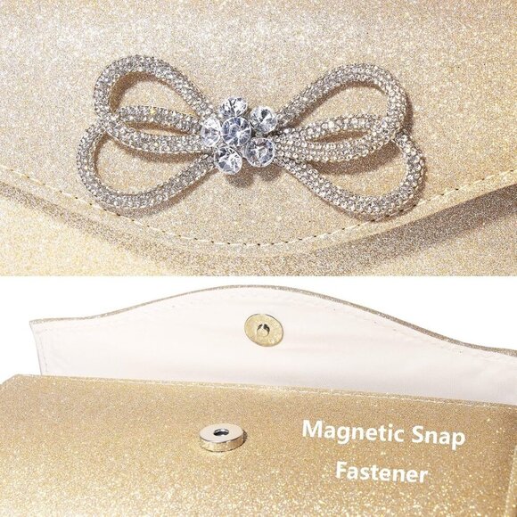 Chic Champagne Evening Clutch Bag | Luxurious PU Leather with Magnetic Closure - Picture 4 of 7
